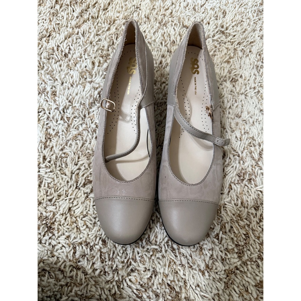 NWOT SAS Women's Mary Jane Dress Shoes Taupe Beige Leather Block Heel Size 11N